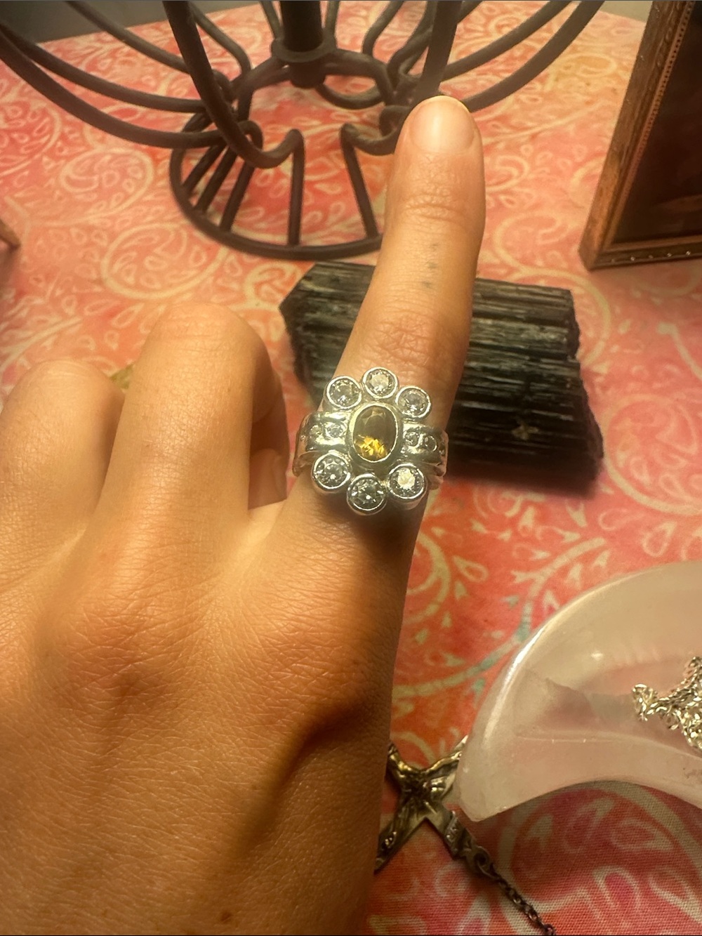 Sterling Silver Yellow Gemstone Cluster Ring - Women's Jewelry
